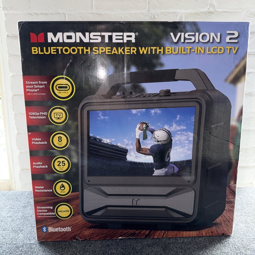 Monster Vision 2 Portable Bluetooth Speaker and Built-In 15.6" LCD TV, 1080p FHD